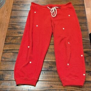 THE GREAT. Red Joggers with White Heart Accents